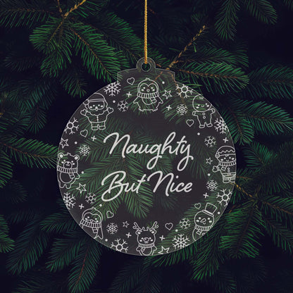 Naughty List Christmas Cuties Tree Baubles - Set of 3 Engraved Clear Acrylic Festive Decorations - 8.8 cm