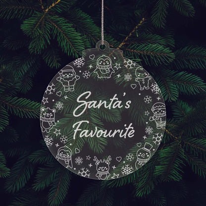 Santa's Favourite Christmas Cuties Tree Baubles - Set of 3 Engraved Clear Acrylic Festive Decorations - 8.8 cm