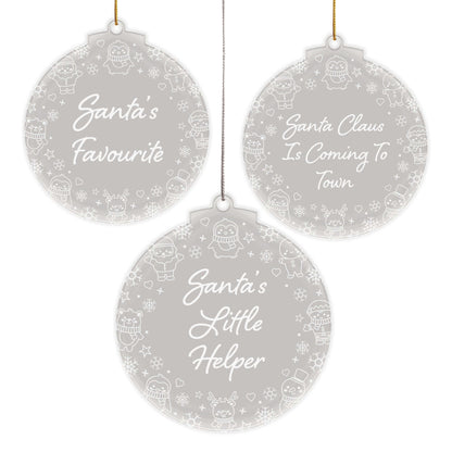 Santa's Favourite Christmas Cuties Tree Baubles - Set of 3 Engraved Clear Acrylic Festive Decorations - 8.8 cm