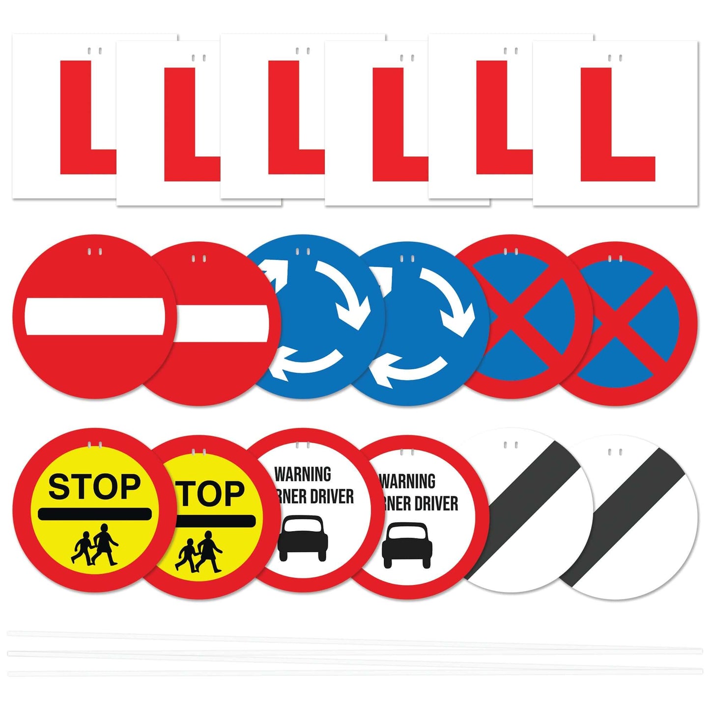18-piece learner driver party bunting featuring L plates and UK road signs for festive decorations.