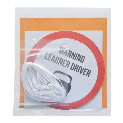 Warning Learner Driver sign with elastic for learner driver party bunting decorations.