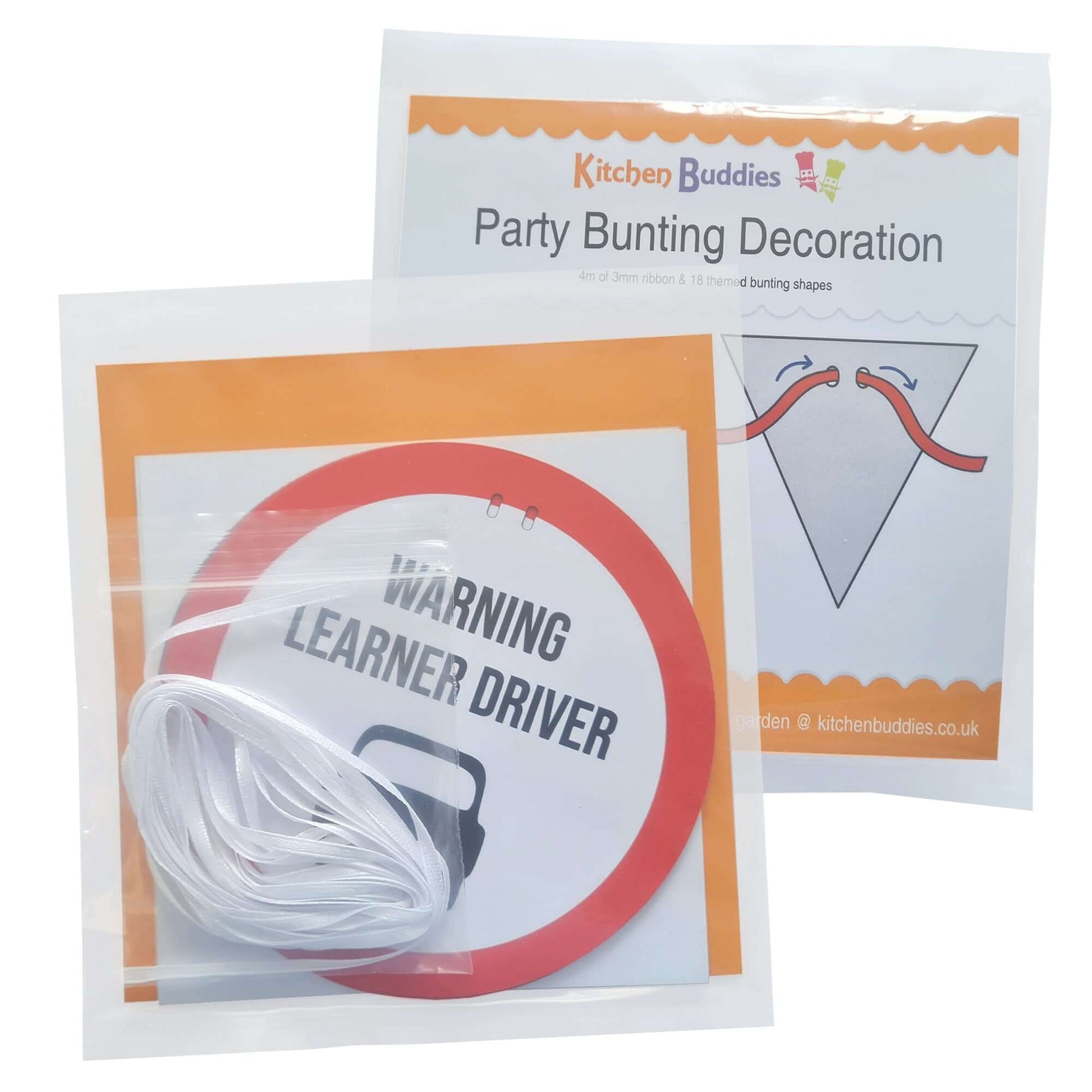 Learner Driver Party Bunting decoration pack with warning signs and ribbon for new driver celebrations.