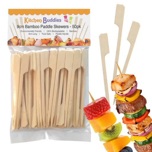9cm Bamboo Paddle Skewers - Pack of 50 | Bamboo Cocktail Picks for Kebabs, Burgers, Appetisers, Fruit, BBQ & Crafts (50, 9cm / 3½ Inch)