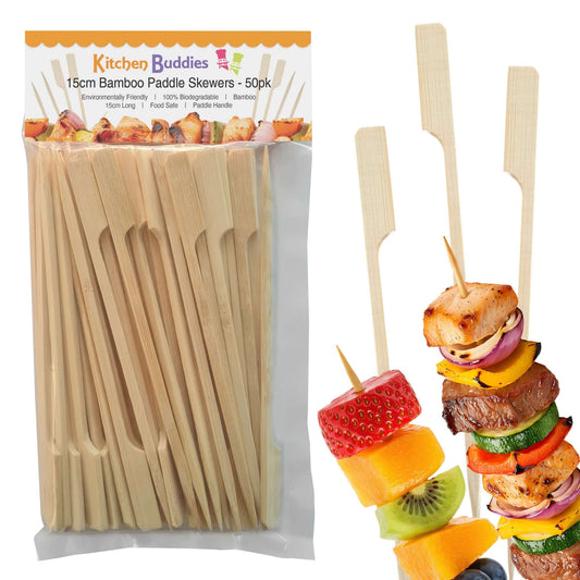 15cm Bamboo Paddle Skewers - Pack of 50 | Bamboo Cocktail Picks for Kebabs, Burgers, Appetisers, Fruit, BBQ & Crafts (50, 15cm / 6 Inch)