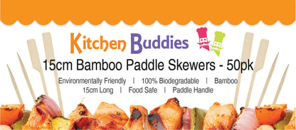 15cm Bamboo Paddle Skewers - Pack of 50 | Bamboo Cocktail Picks for Kebabs, Burgers, Appetisers, Fruit, BBQ & Crafts (50, 15cm / 6 Inch)