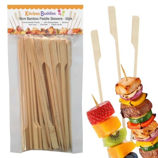 18cm Bamboo Paddle Skewers - Pack of 50 | Bamboo Cocktail Picks for Kebabs, Burgers, Appetisers, Fruit, BBQ & Crafts (50, 18cm / 7 Inch)