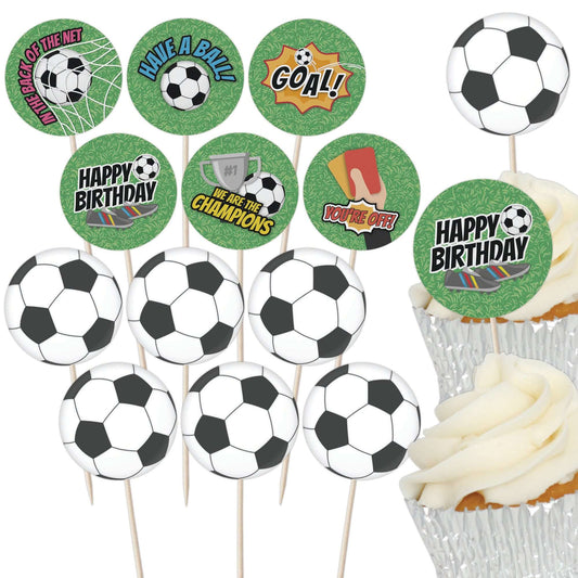 Football & Footie Message Birthday Cupcake Toppers Set - 24pc - Football & Footie Birthday Signs | Cupcake & Cake Decorations