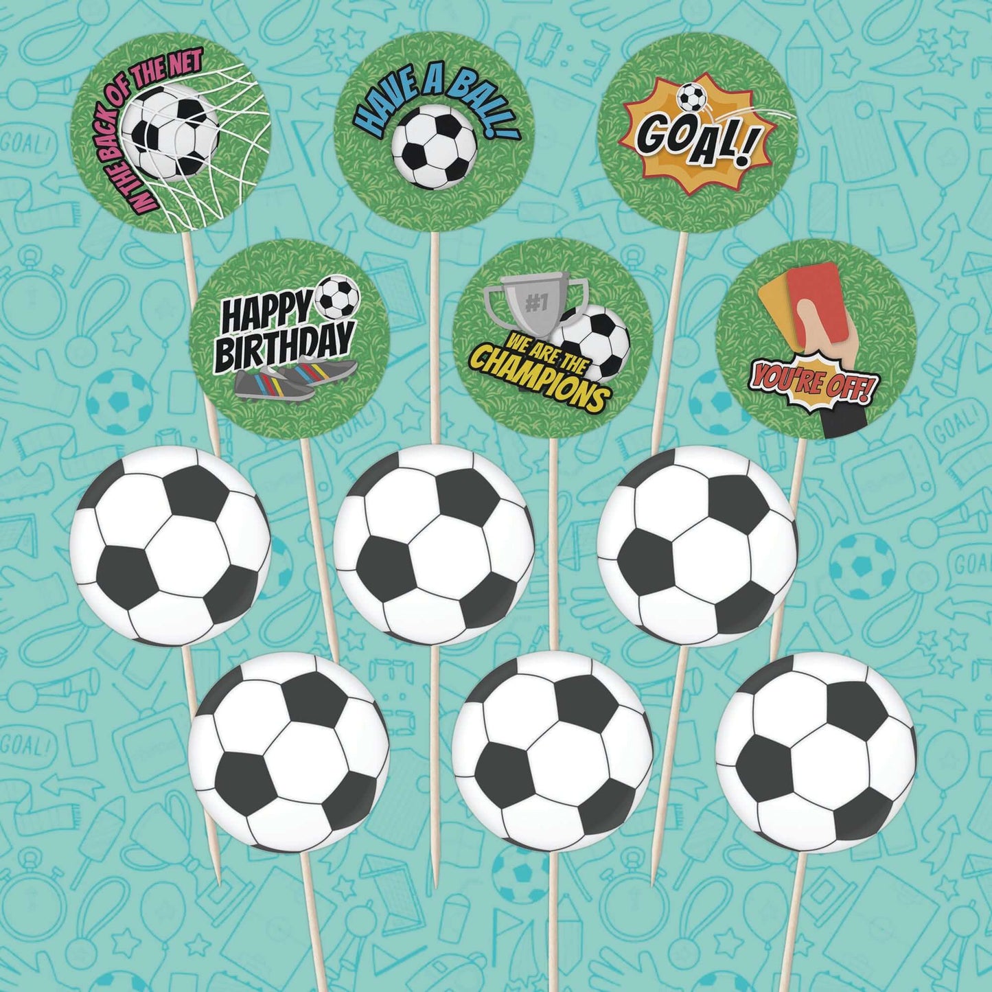 Football & Footie Message Birthday Cupcake Toppers Set - 24pc - Football & Footie Birthday Signs | Cupcake & Cake Decorations