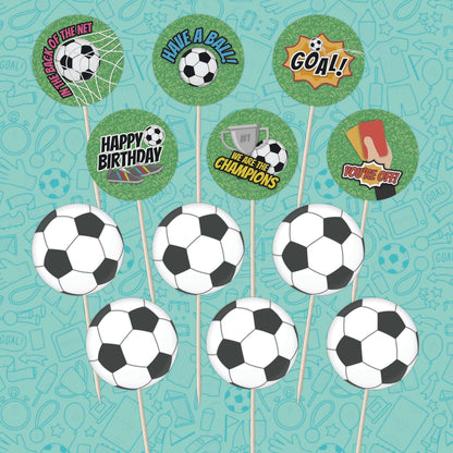 Football & Footie Message Birthday Cupcake Toppers Set - 24pc - Football & Footie Birthday Signs | Cupcake & Cake Decorations