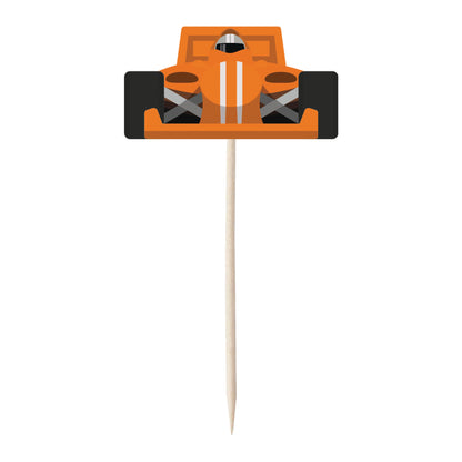 Racing Car & Chequered Flag Cupcake Toppers Set - 24pc - Birthday Celebration Cupcake & Cake Decorations