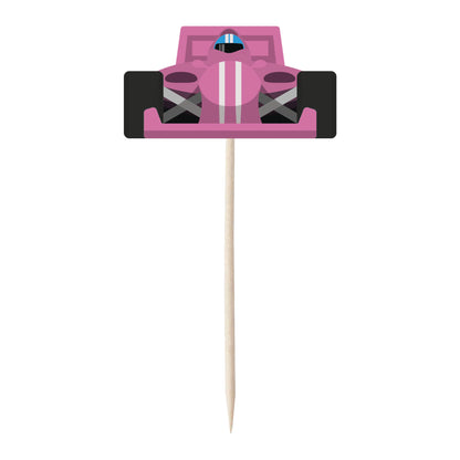 Racing Car & Chequered Flag Cupcake Toppers Set - 24pc - Birthday Celebration Cupcake & Cake Decorations