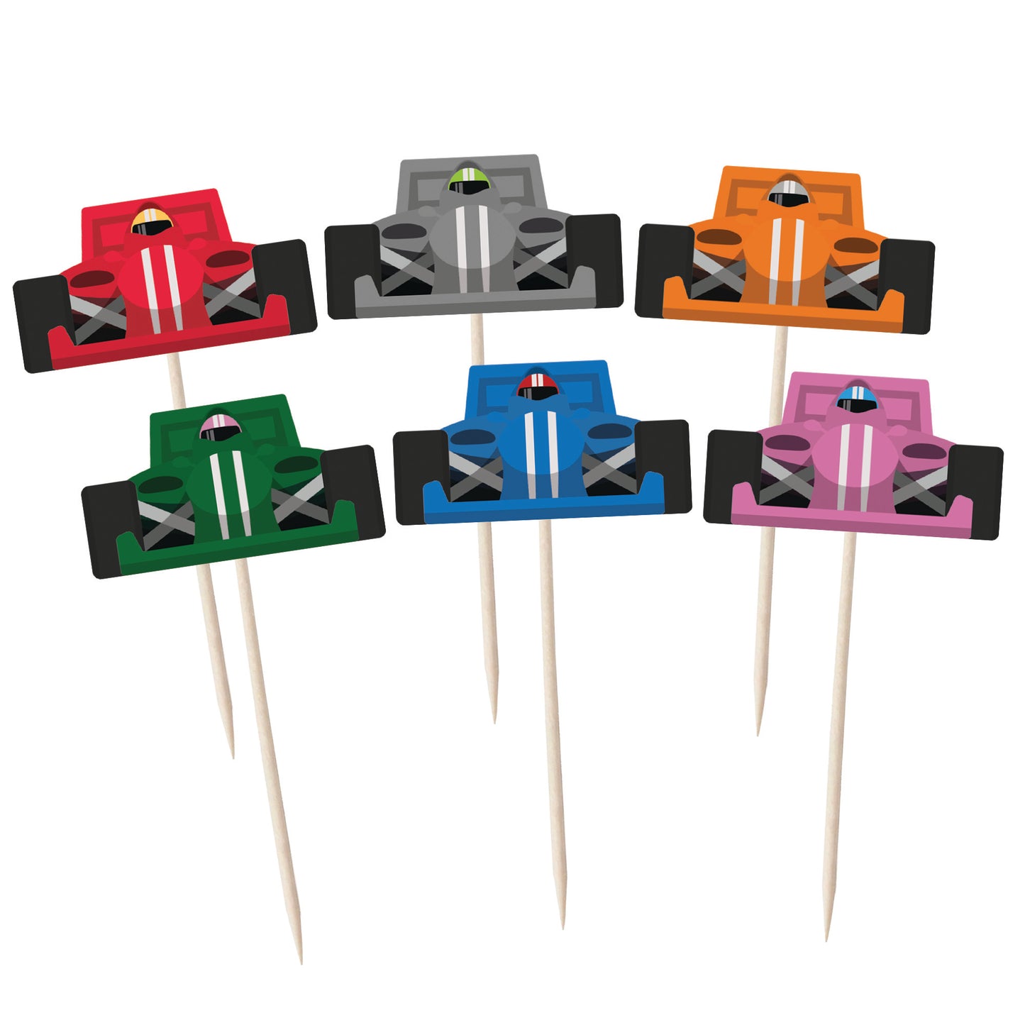 Racing Car & Chequered Flag Cupcake Toppers Set - 24pc - Birthday Celebration Cupcake & Cake Decorations