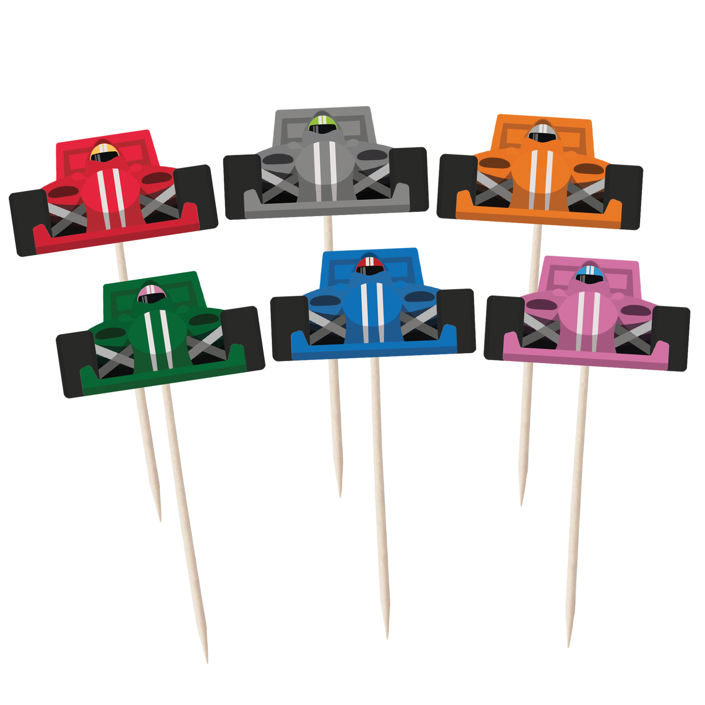 Racing Car & Chequered Flag Cupcake Toppers Set - 24pc - Birthday Celebration Cupcake & Cake Decorations