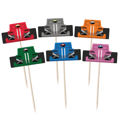 Racing Car & Chequered Flag Cupcake Toppers Set - 24pc - Birthday Celebration Cupcake & Cake Decorations