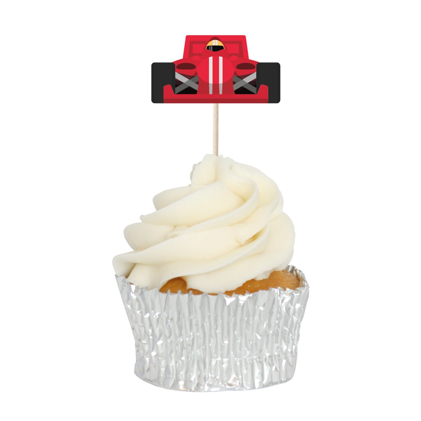 Racing Car & Chequered Flag Cupcake Toppers Set - 24pc - Birthday Celebration Cupcake & Cake Decorations
