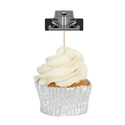 Racing Car & Chequered Flag Cupcake Toppers Set - 24pc - Birthday Celebration Cupcake & Cake Decorations