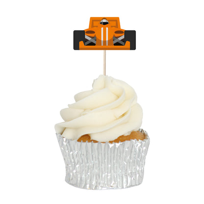 Racing Car & Chequered Flag Cupcake Toppers Set - 24pc - Birthday Celebration Cupcake & Cake Decorations