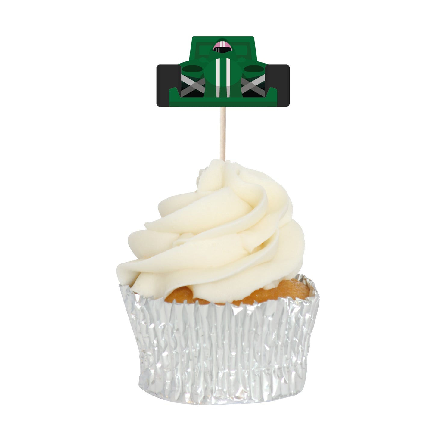 Racing Car & Chequered Flag Cupcake Toppers Set - 24pc - Birthday Celebration Cupcake & Cake Decorations