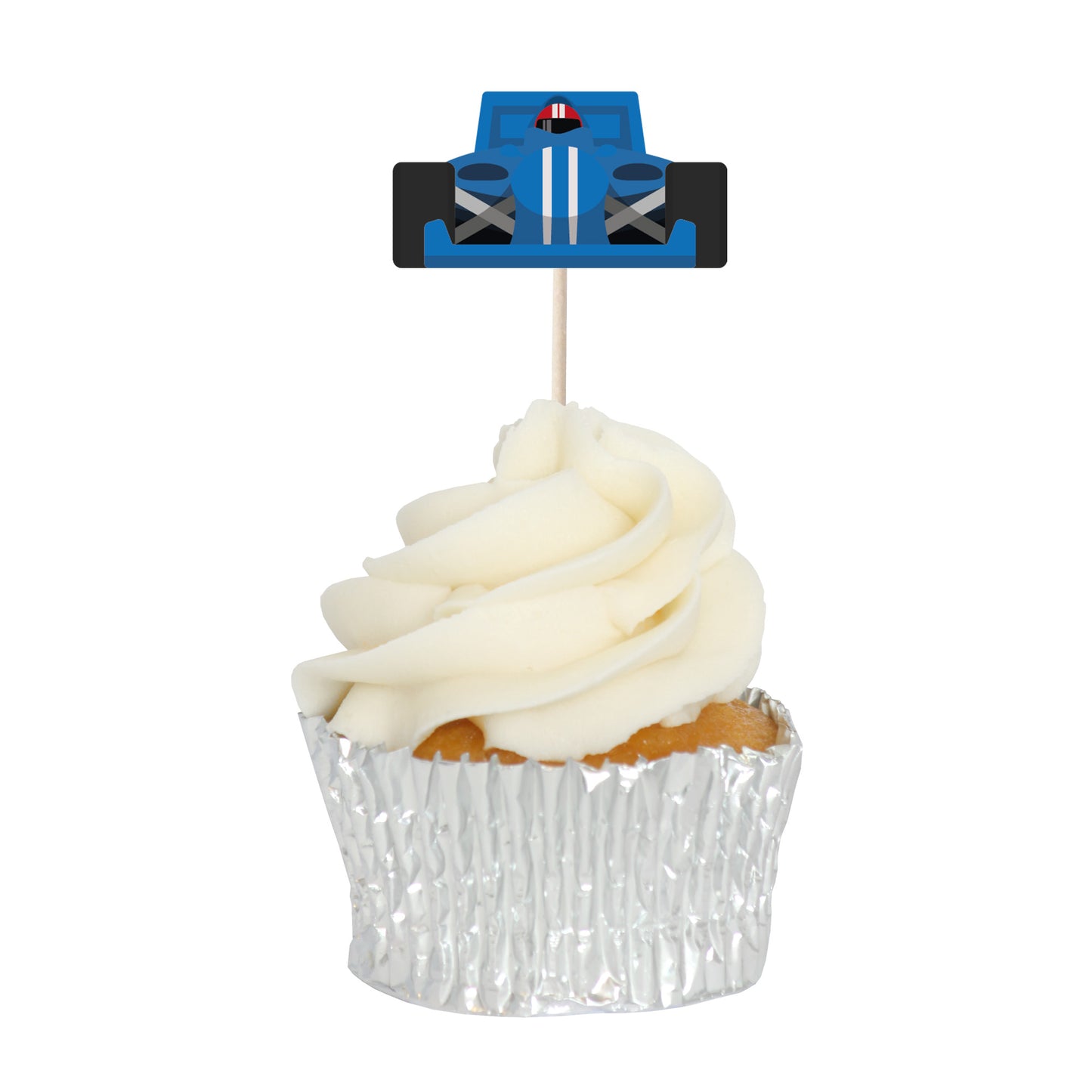 Racing Car & Chequered Flag Cupcake Toppers Set - 24pc - Birthday Celebration Cupcake & Cake Decorations