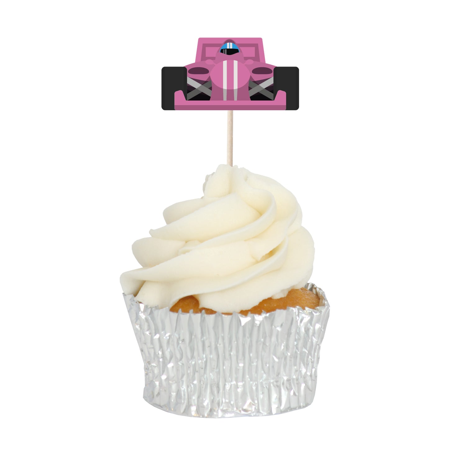 Racing Car & Chequered Flag Cupcake Toppers Set - 24pc - Birthday Celebration Cupcake & Cake Decorations