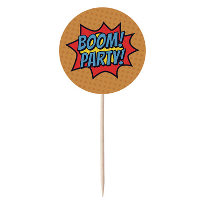 Superhero Comic Book Cupcake Toppers Set - 24pc - Birthday Celebration Cupcake & Cake Decorations