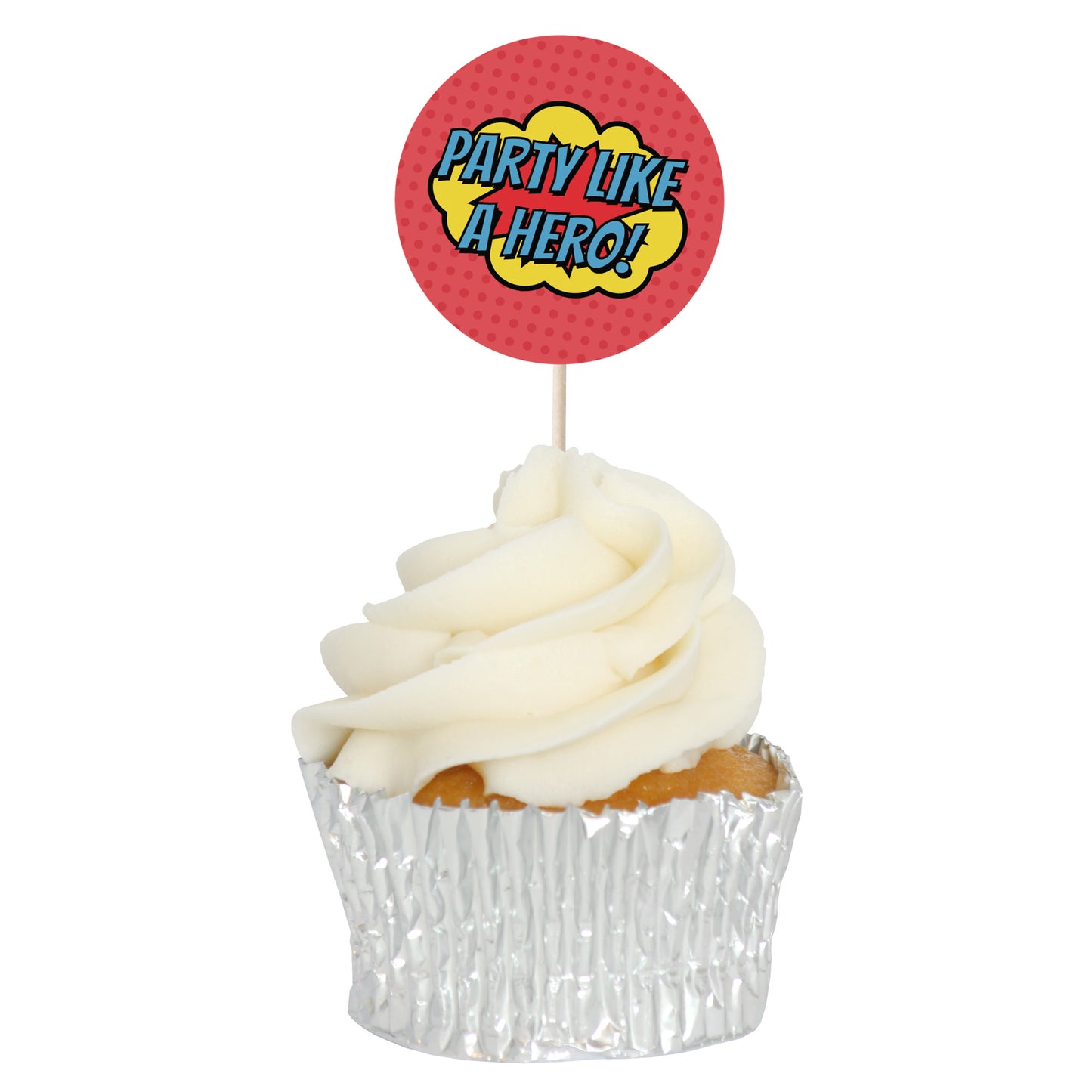 Superhero Comic Book Cupcake Toppers Set - 24pc - Birthday Celebration Cupcake & Cake Decorations
