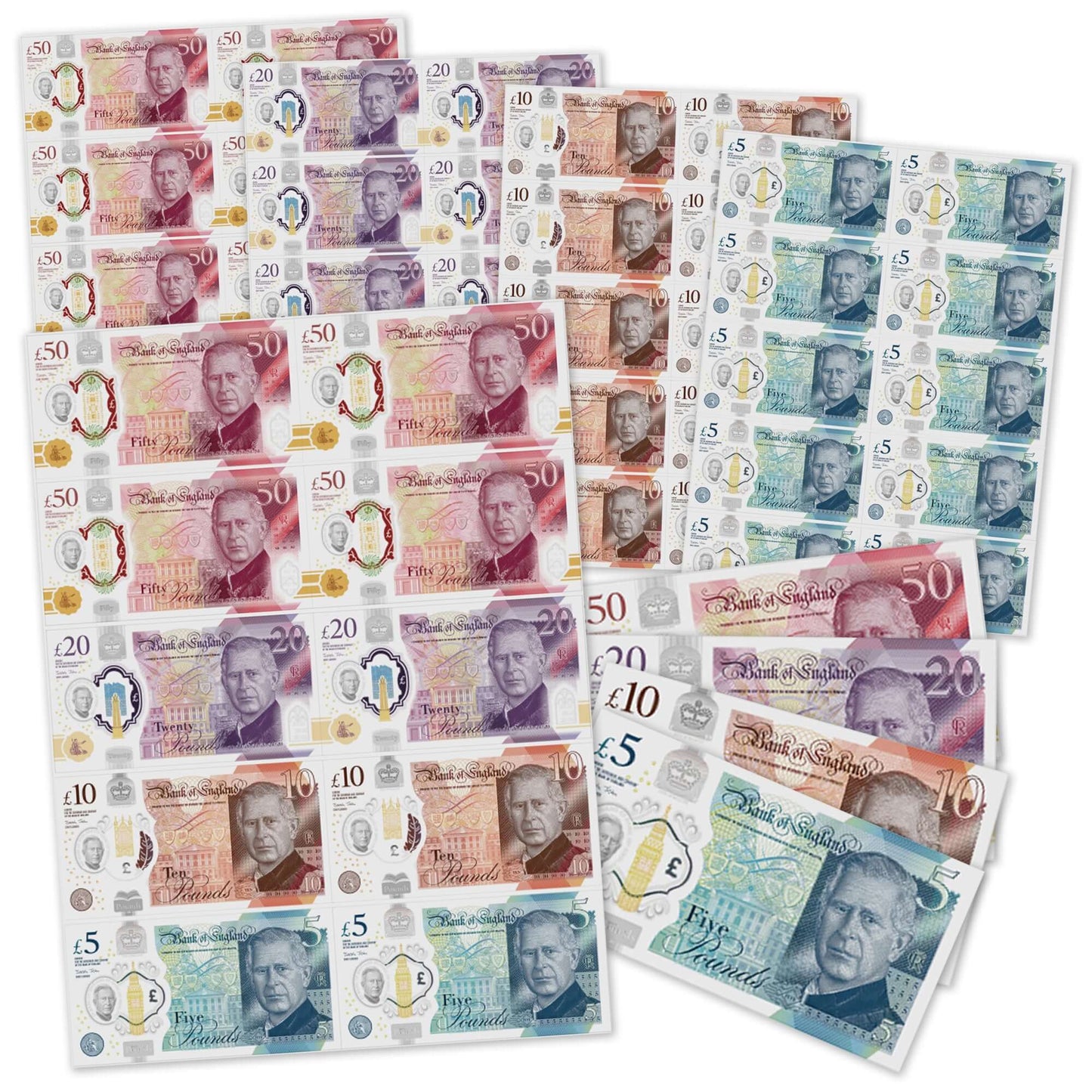 Edible Wafer Money sheets featuring £50, £20, £10, £5 notes, printed on high-quality edible paper.