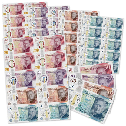 Edible Wafer Money sheets featuring £50, £20, £10, £5 notes, printed on high-quality edible paper.