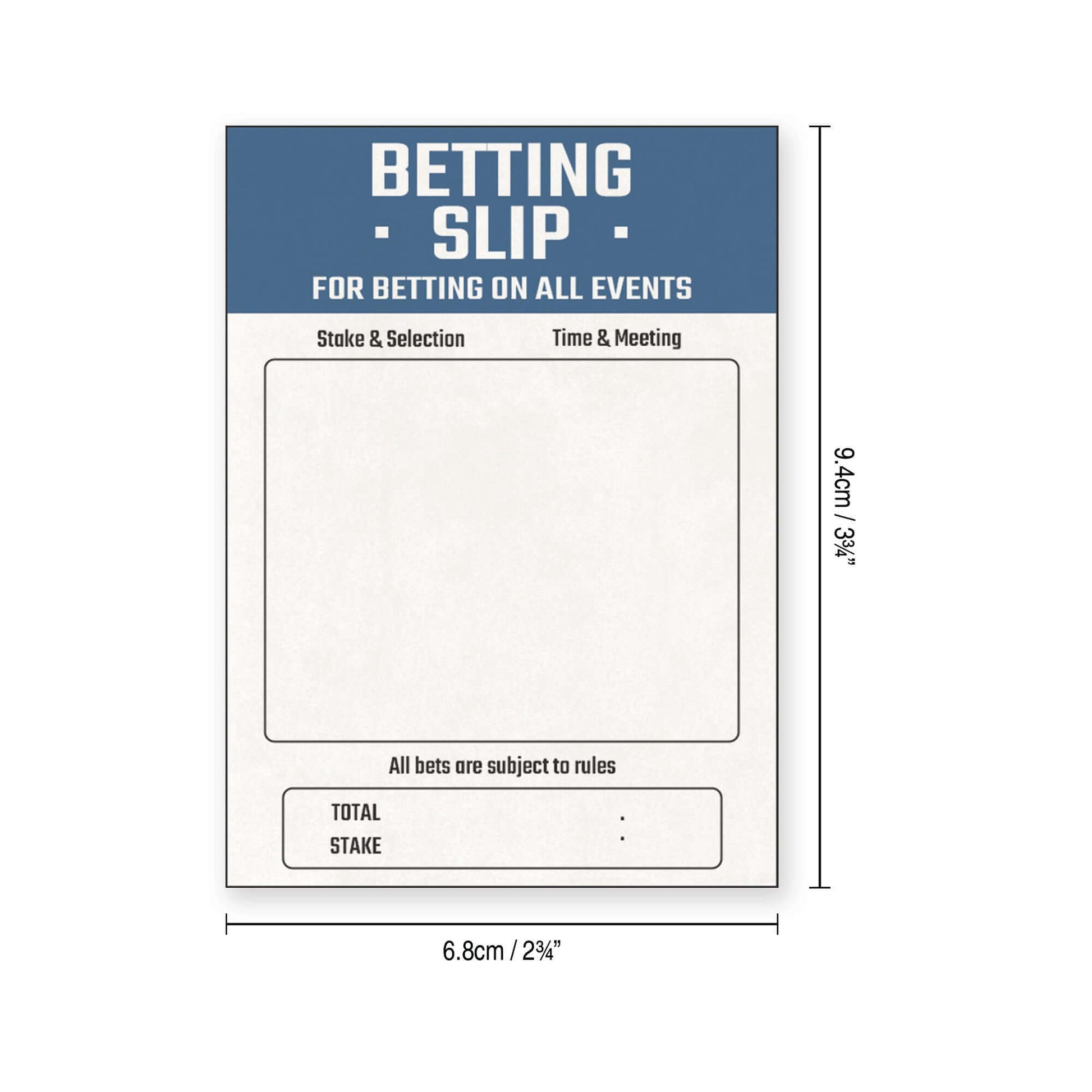 Edible Wafer Decorations, Fake Betting Slips design for cake decorations, showing dimensions of 9.4cm x 6.8cm.