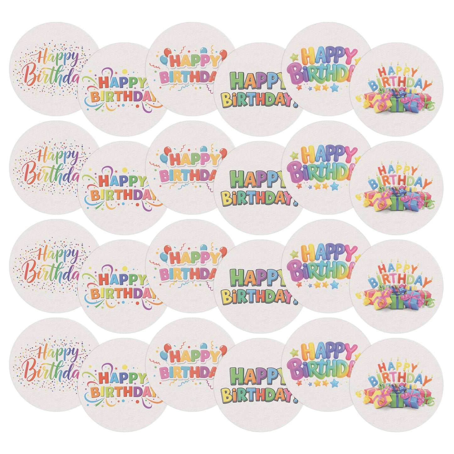24 x Happy Birthday Edible Wafer Cupcake Toppers – Pre-Cut 3.8cm Birthday Cake Decorations – Thick Wafer Paper – Colourful Cupcake Toppers for Kids & Adults