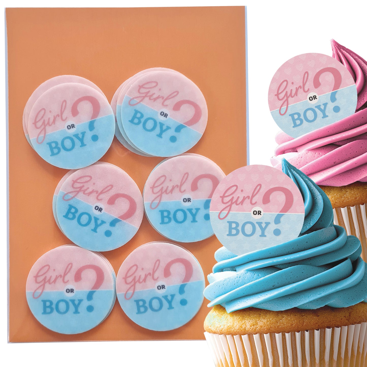24 x Girl or Boy? Baby Shower Edible Wafer Cupcake Toppers – Pre-Cut 3.8cm Football Cake Decorations – Thick Wafer Paper – Gender Reveal Cakes & Cupcakes
