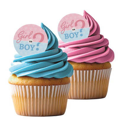 24 x Girl or Boy? Baby Shower Edible Wafer Cupcake Toppers – Pre-Cut 3.8cm Football Cake Decorations – Thick Wafer Paper – Gender Reveal Cakes & Cupcakes