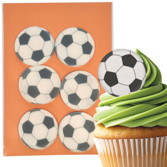24 x Football Edible Wafer Cupcake Toppers – Pre-Cut 3.8cm Football Cake Decorations – Thick Wafer Paper – Boys Birthday, Football Parties, Cakes & Cupcakes