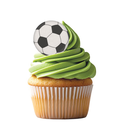 24 x Football Edible Wafer Cupcake Toppers – Pre-Cut 3.8cm Football Cake Decorations – Thick Wafer Paper – Boys Birthday, Football Parties, Cakes & Cupcakes