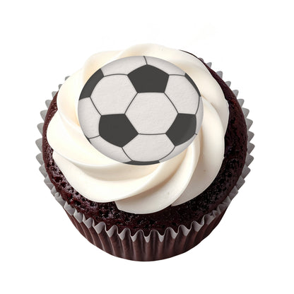 24 x Football Edible Wafer Cupcake Toppers – Pre-Cut 3.8cm Football Cake Decorations – Thick Wafer Paper – Boys Birthday, Football Parties, Cakes & Cupcakes