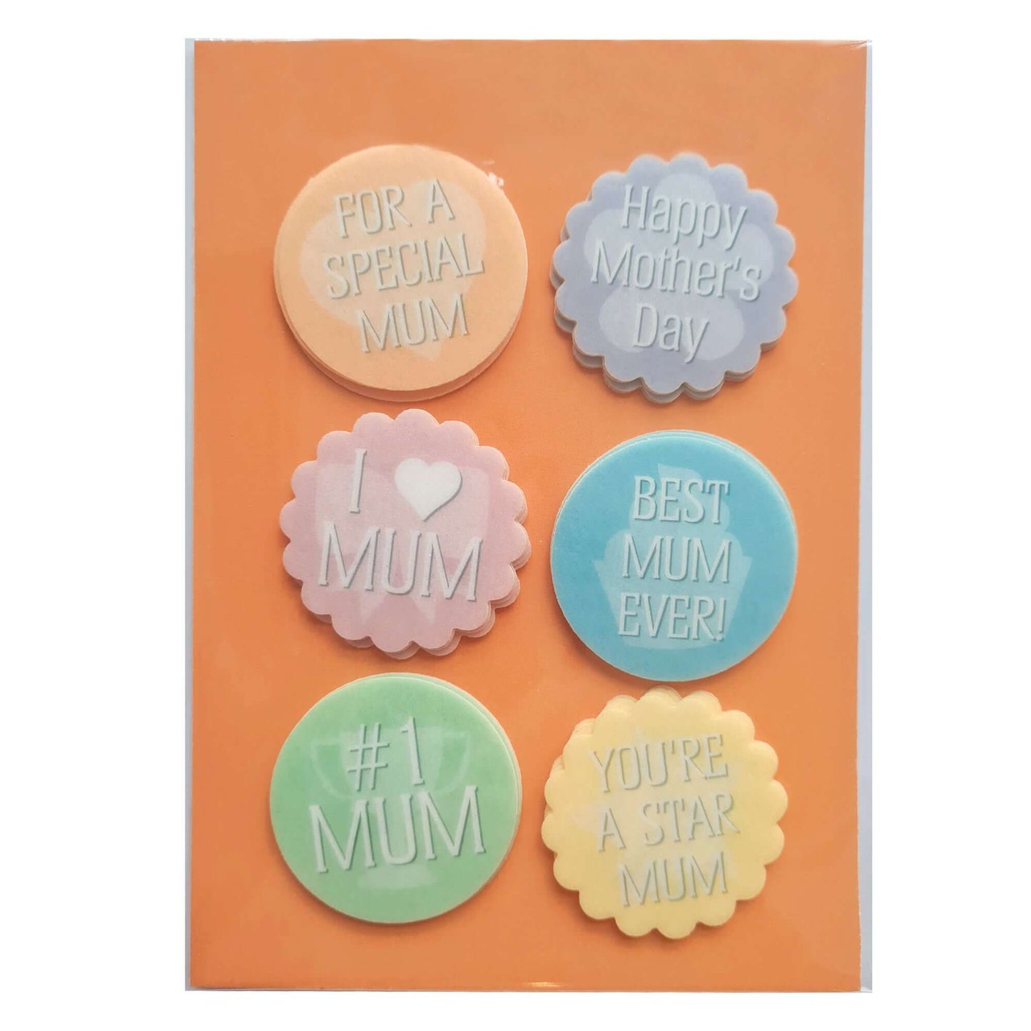 24 x Mother's Day Edible Wafer Cupcake Toppers – Pre-Cut 3.8cm Cake Decorations – Thick Wafer Paper – Messages for Mum Ideal for Cakes & Cupcakes