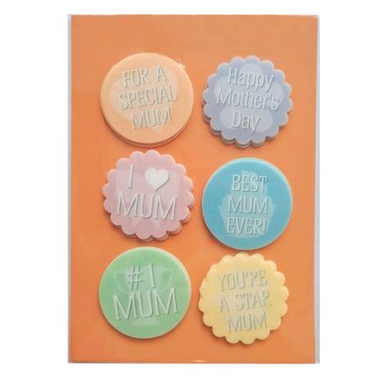 24 x Mother's Day Edible Wafer Cupcake Toppers – Pre-Cut 3.8cm Cake Decorations – Thick Wafer Paper – Messages for Mum Ideal for Cakes & Cupcakes