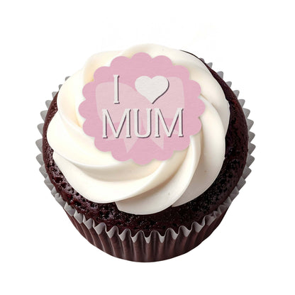 24 x Mother's Day Edible Wafer Cupcake Toppers – Pre-Cut 3.8cm Cake Decorations – Thick Wafer Paper – Messages for Mum Ideal for Cakes & Cupcakes