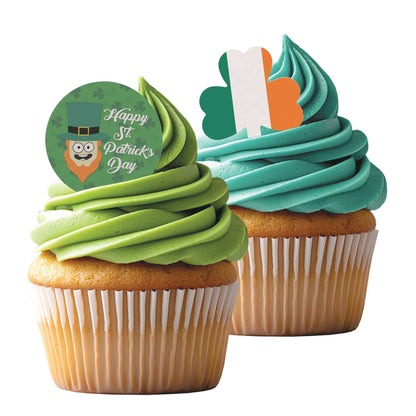 24 x St. Patrick's Day Edible Wafer Cupcake Toppers – Pre-Cut 3.8cm Cake Decorations – Thick Wafer Paper – Ideal for Cakes & Cupcakes