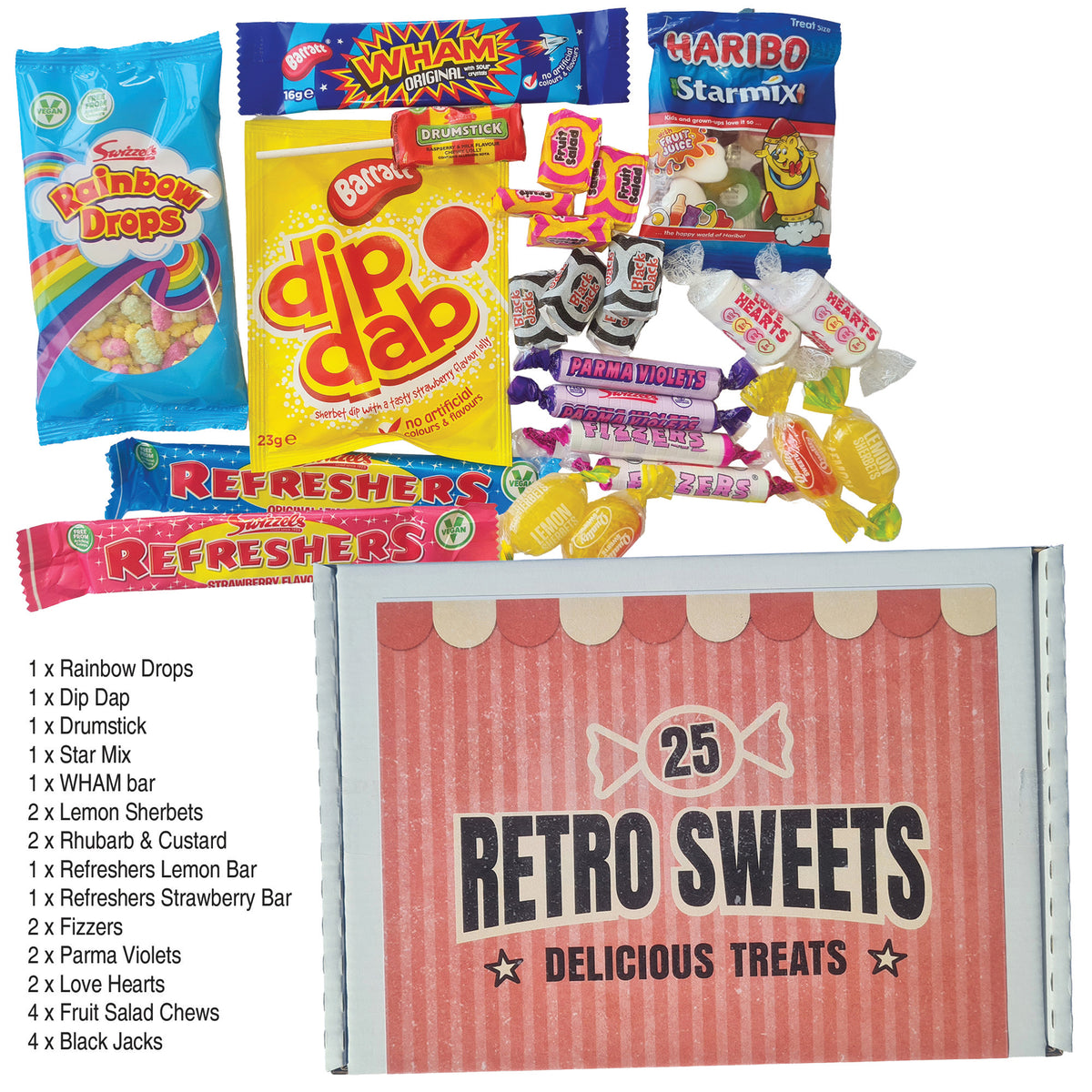 Retro Sweets Gift Box with 25 Pieces of Letterbox-Friendly British Candy