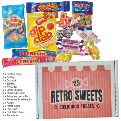 Retro Sweets Gift Box with 25 Pieces of Letterbox-Friendly British Candy