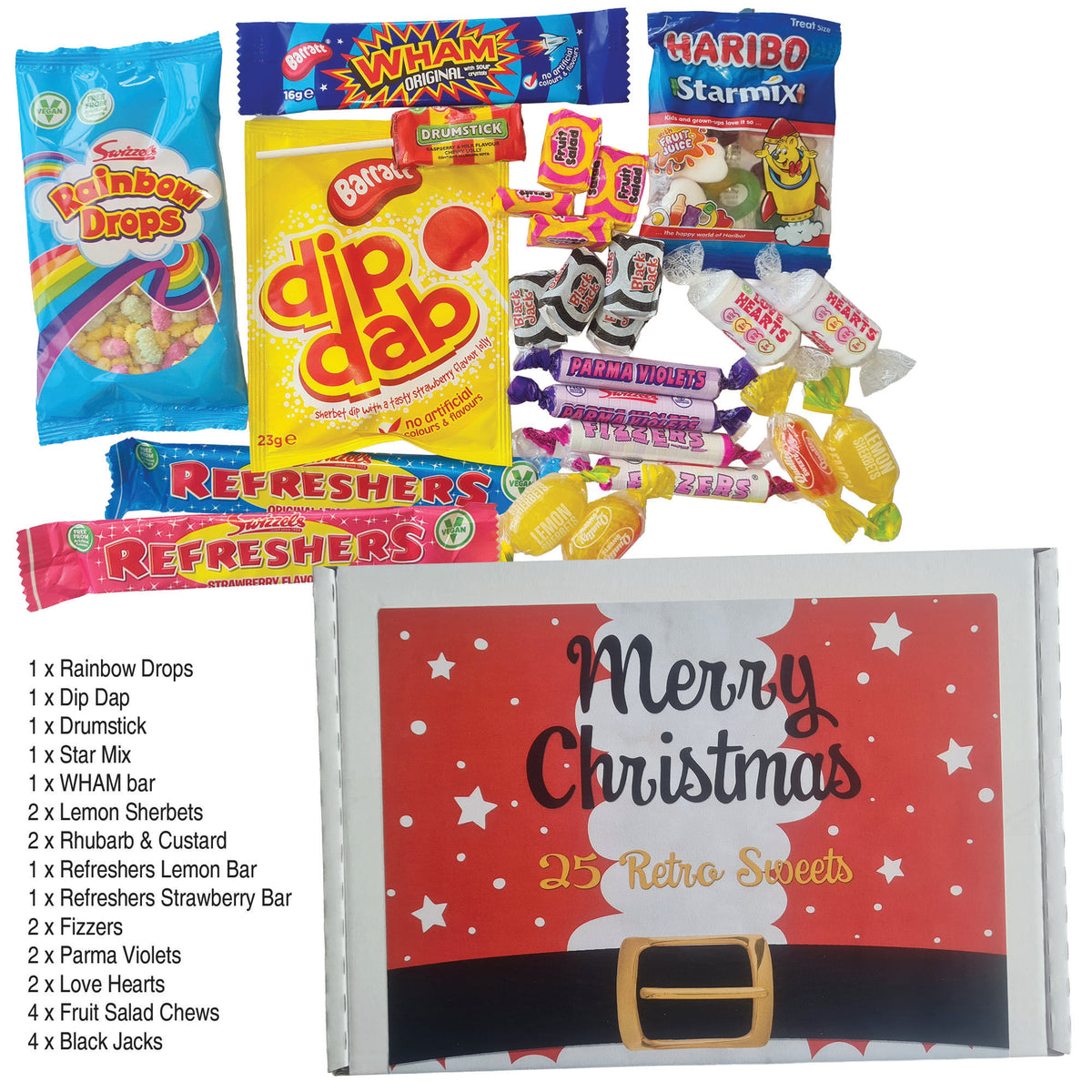 Christmas Retro Sweets Gift Box 25pc, Letterbox Candy Hamper