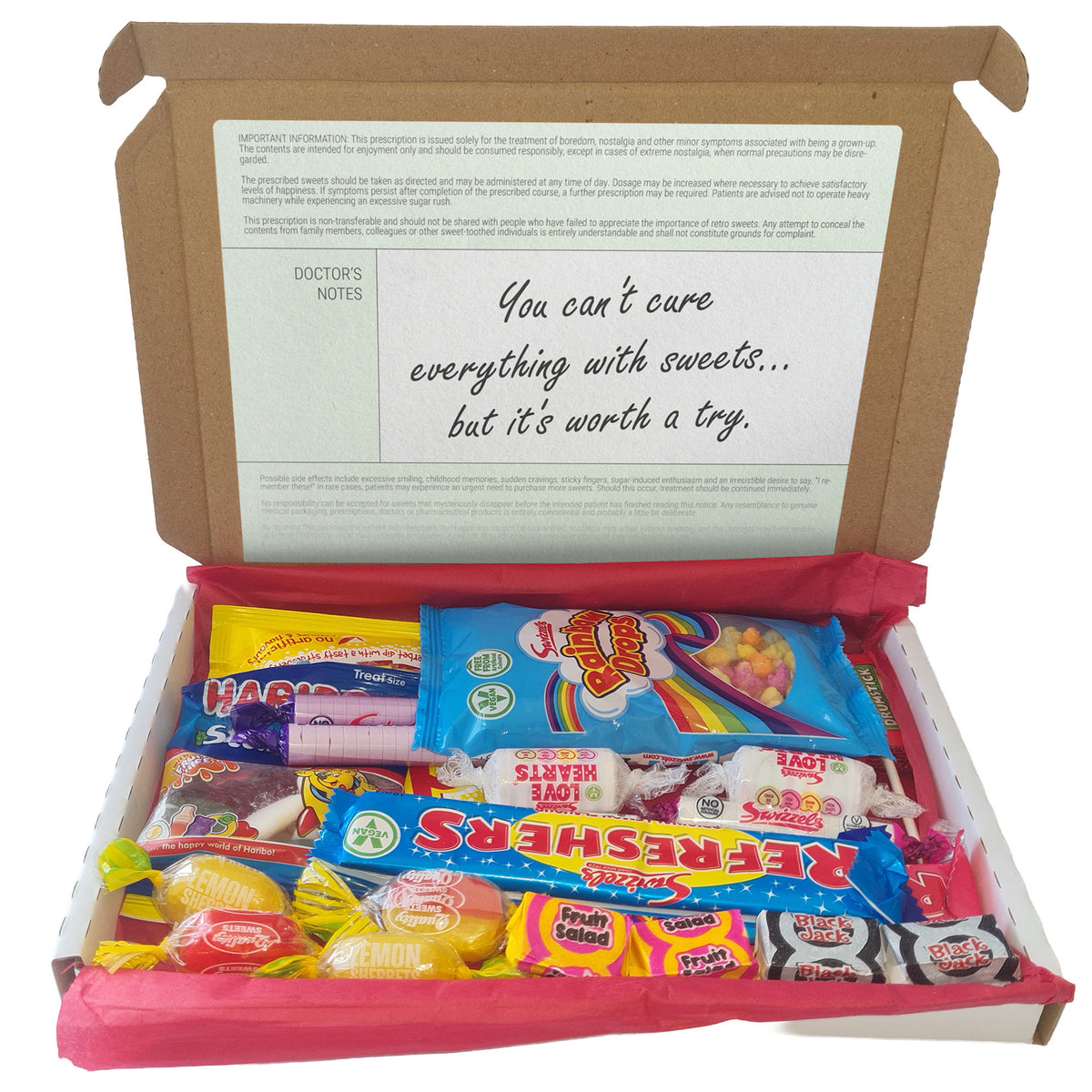 Prescription Retro Sweets Gift Box 25pc, Letterbox Candy Hamper