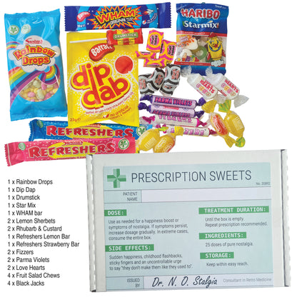 Prescription Retro Sweets Gift Box 25pc, Letterbox Candy Hamper