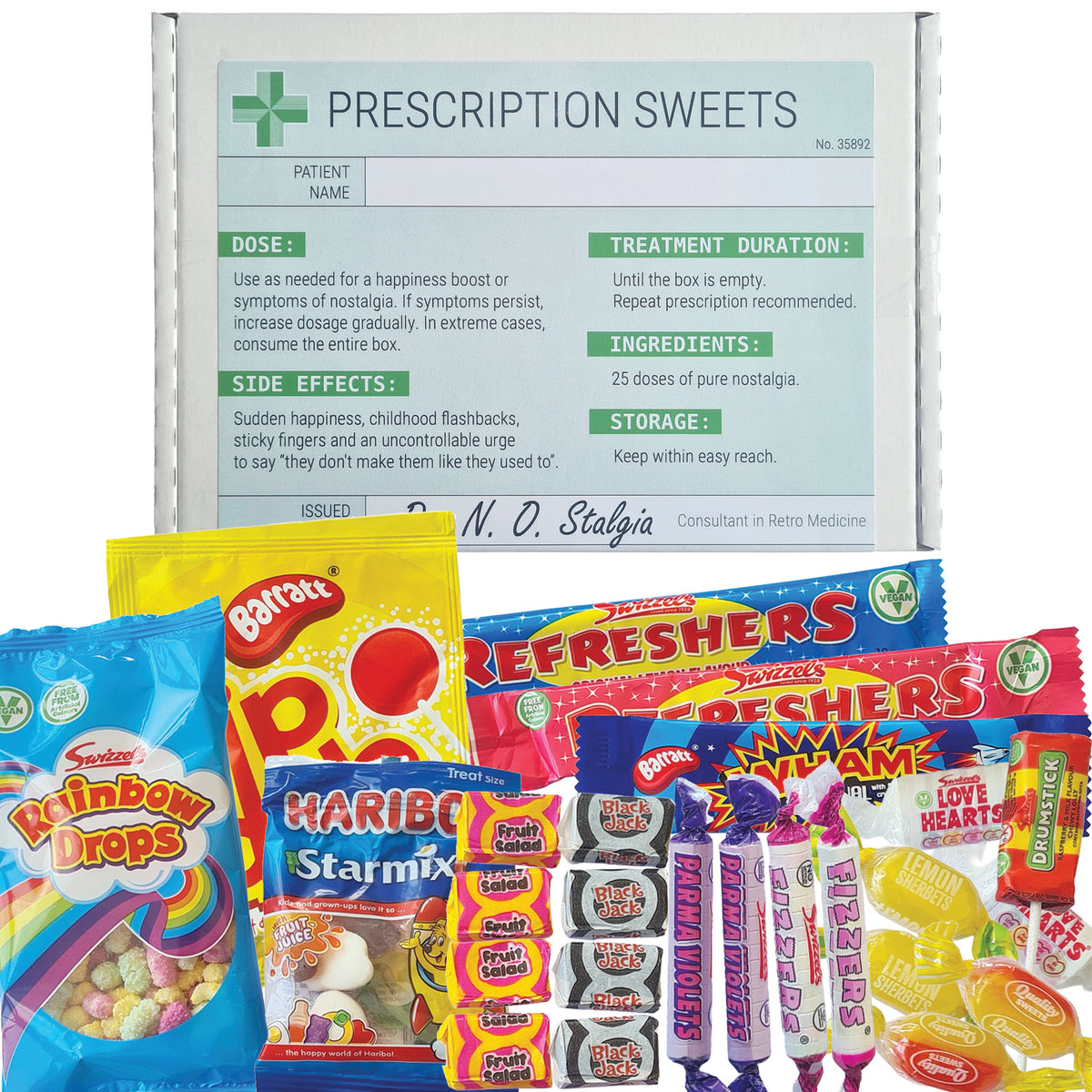 Prescription Retro Sweets Gift Box 25pc, Letterbox Candy Hamper