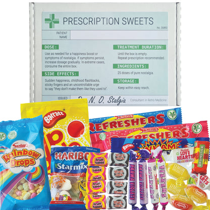 Prescription Retro Sweets Gift Box 25pc, Letterbox Candy Hamper