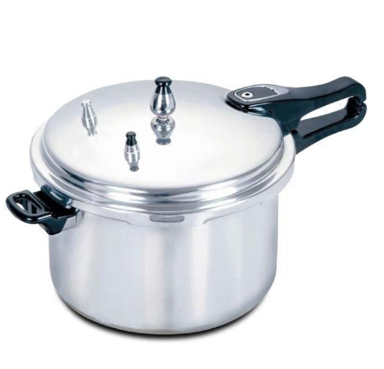 Tri-Star Aluminium Pressure Cooker 9Ltr with automatic safety valves and dual handles for easy use.