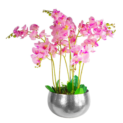 Large Metal Planter Bowl 32 x 20cm Hammered Silver Colour - Straight Edge