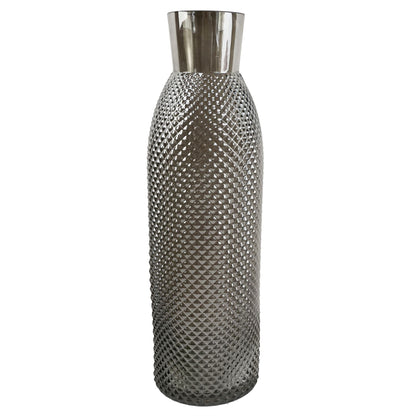50cm Smoke Grey Diamond Cut Design Tall Glass Vase