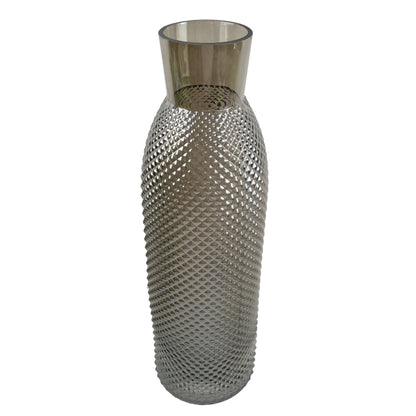 50cm Smoke Grey Diamond Cut Design Tall Glass Vase